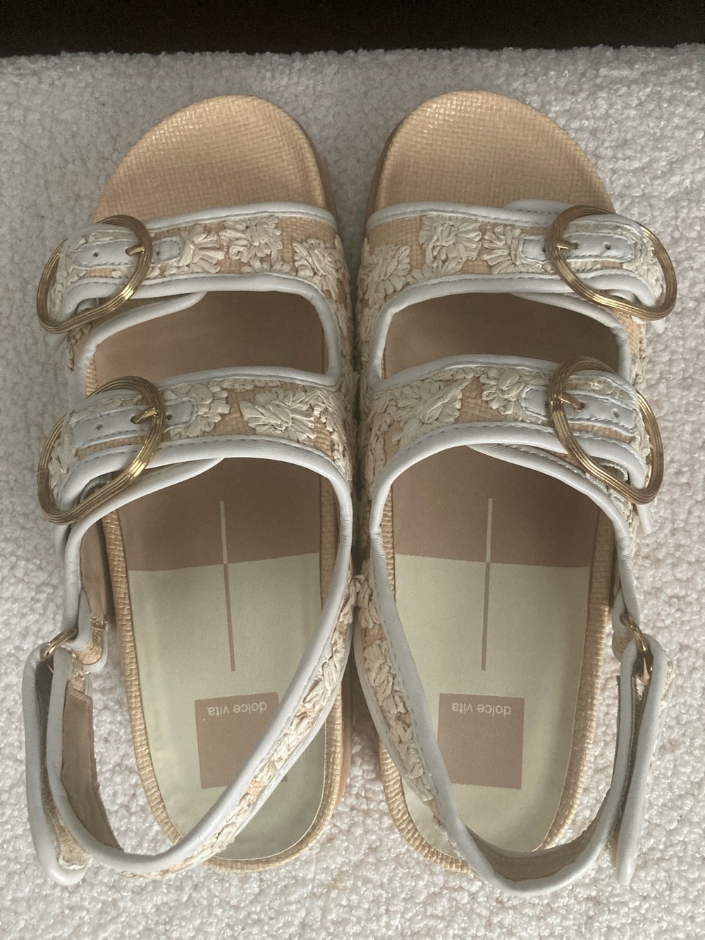 Dolce Vita Floral raffia  Double-Buckle Slingback Sandals SZ 9.5